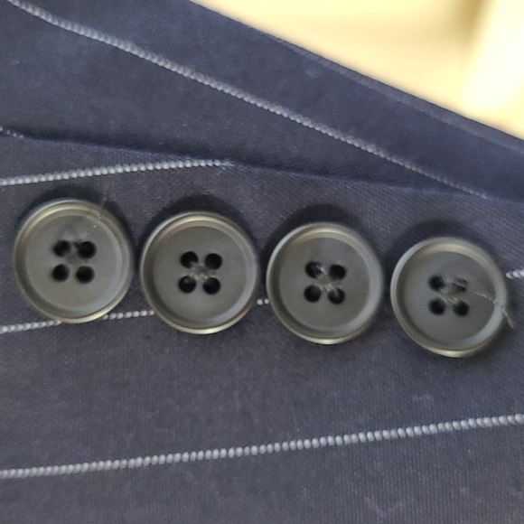 Victor International Suit Navy Blue with White Pinstripes - Picture 9 of 12